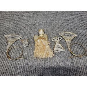 5 Pc Christmas Tree‎ Ornaments Brass Glass And Beaded